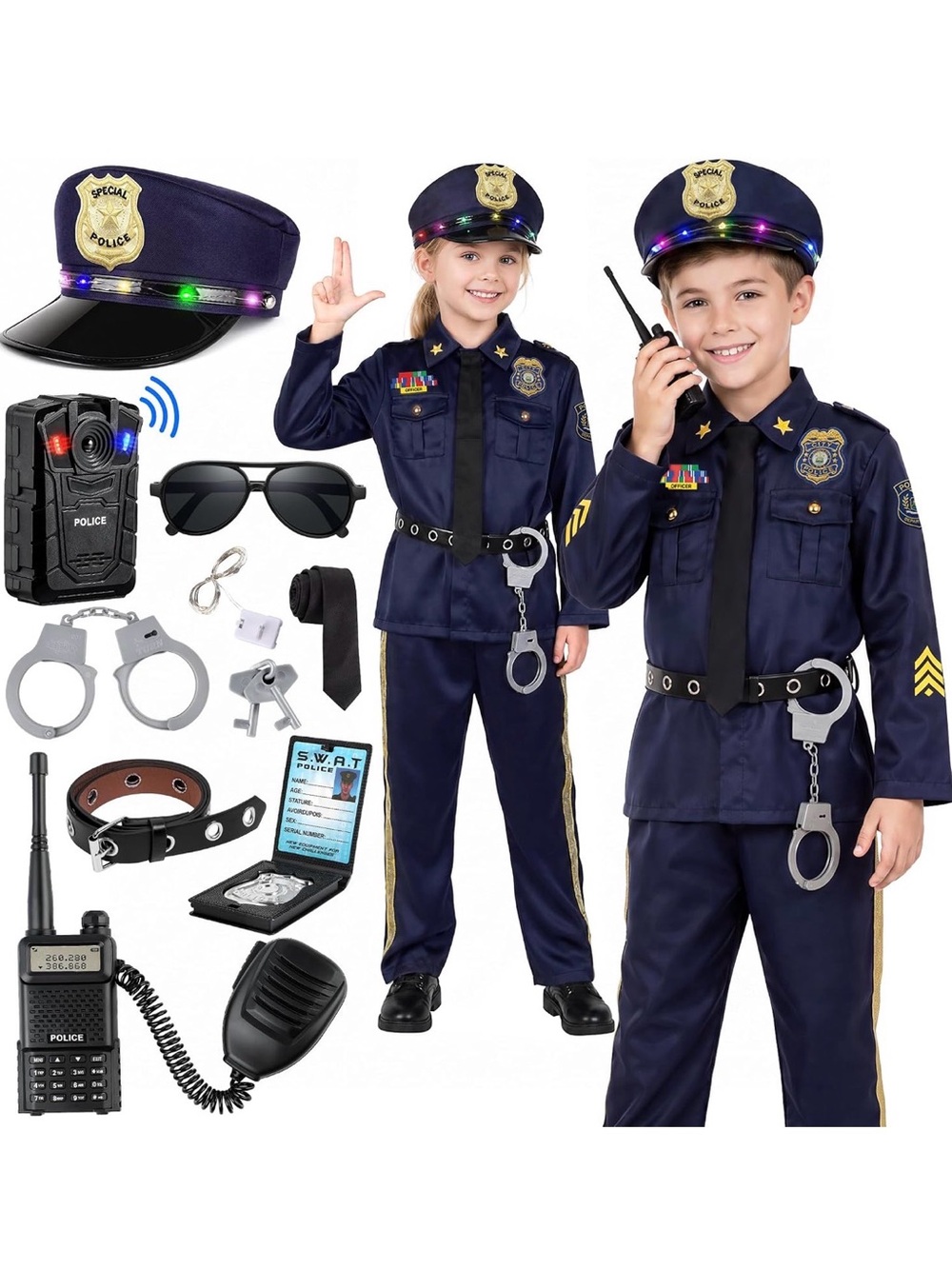 Kids Navy Blue Police Officer Costume Set with Accessories